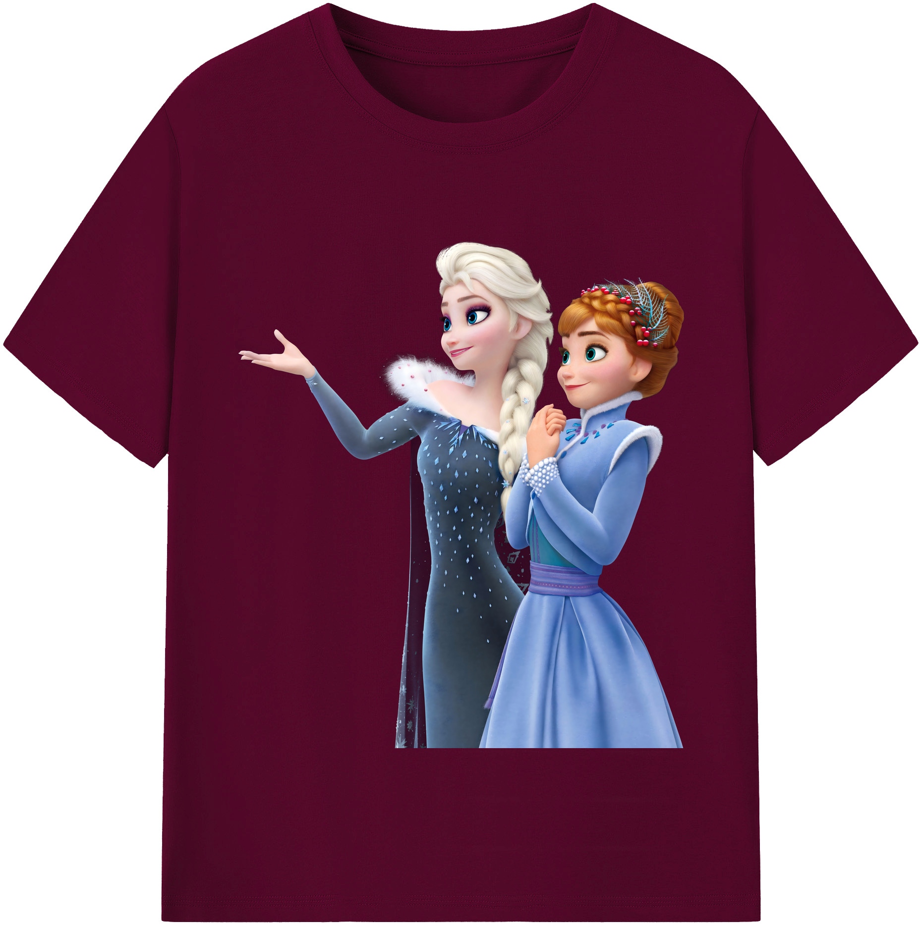 （画像用） アナと雪の女王 アンナ エルサ Frozen Anna Elsa レディースカジュアルプリントTシャツ（綿100％）